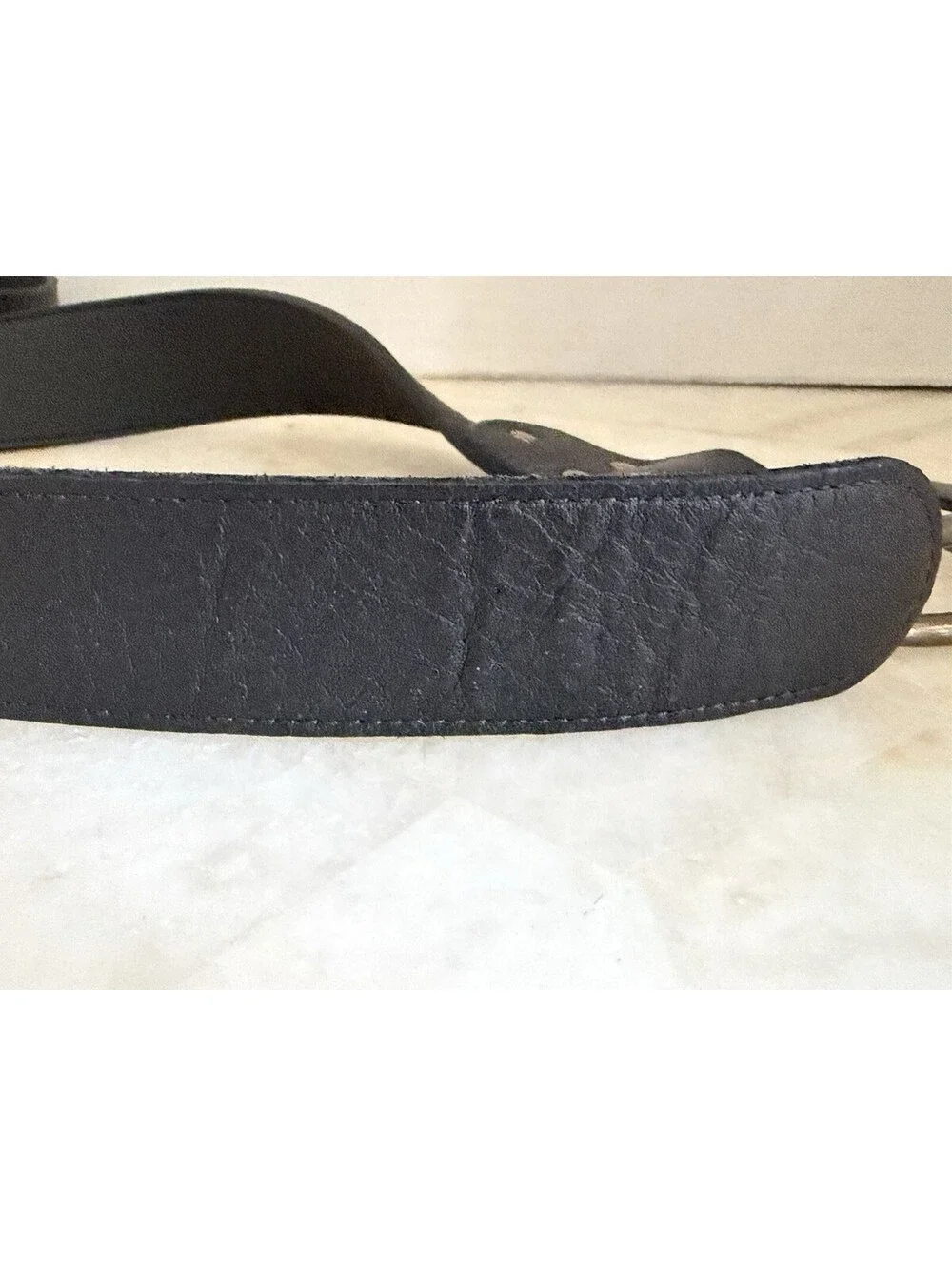 Eileen Fisher Womens Black Leather Belt Large Double O-Ring Brass Buckle Wide 1X